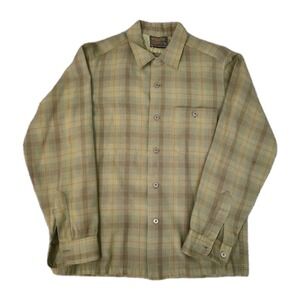 Vintage 1950s Sir Pendleton Size M Plaid Loop Collar Wool Shirt USA Green